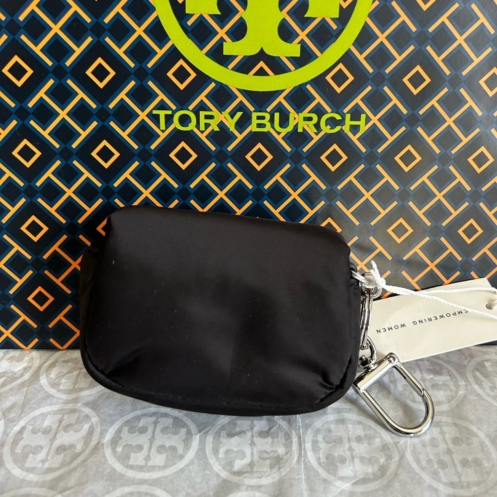 Tory Burch Britten Nylon Puffy Card Case Black Silver